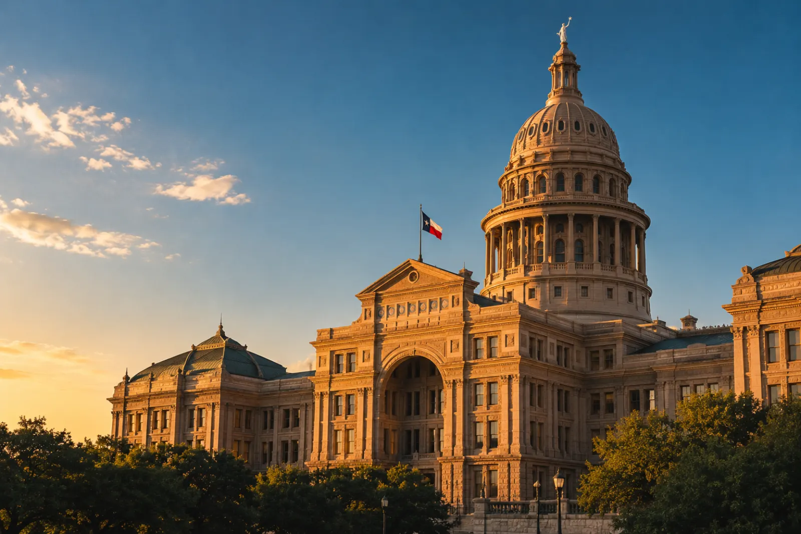 The Texas Capitol in warm evening light