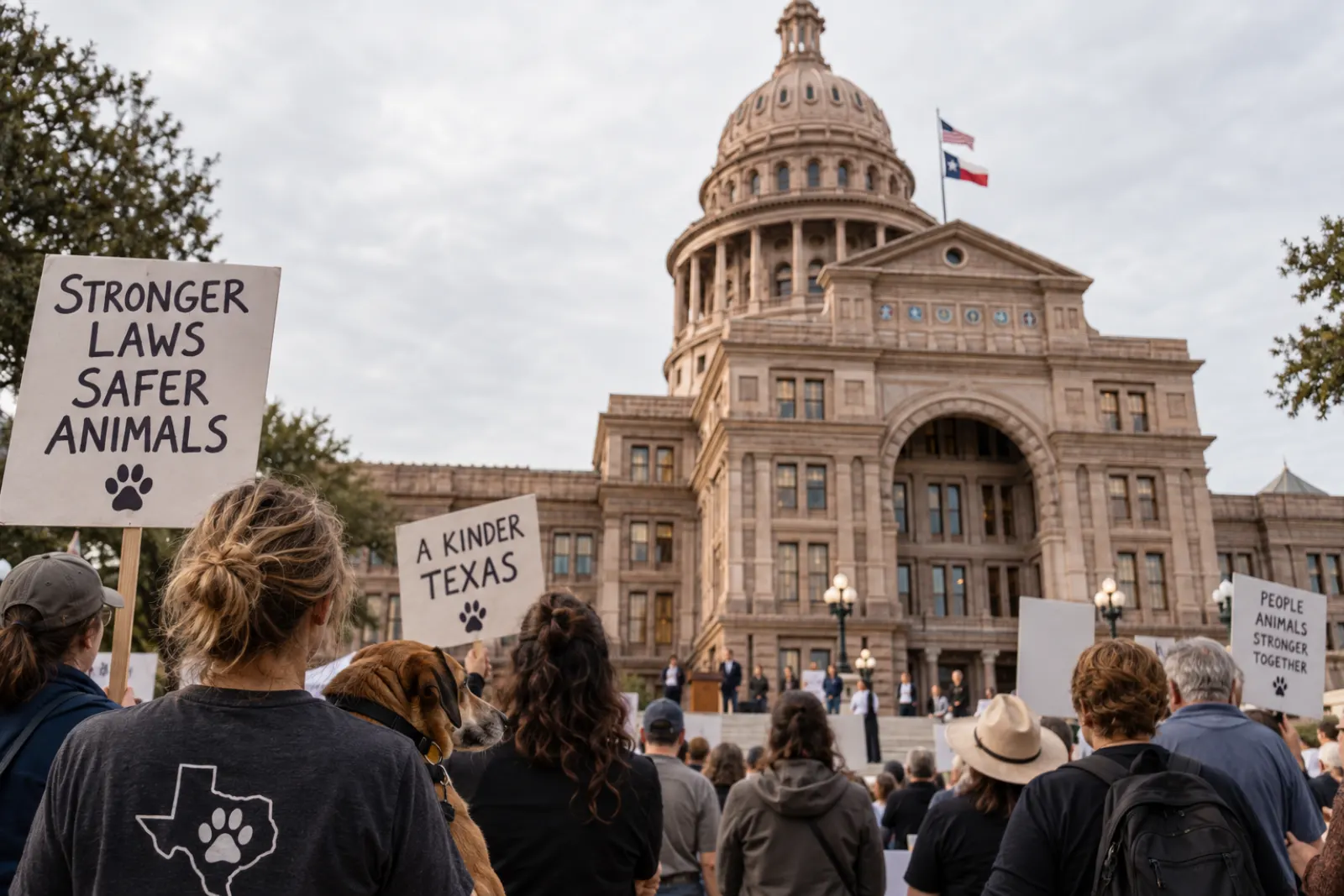 Advocates gathered on the steps of the Texas Capitol