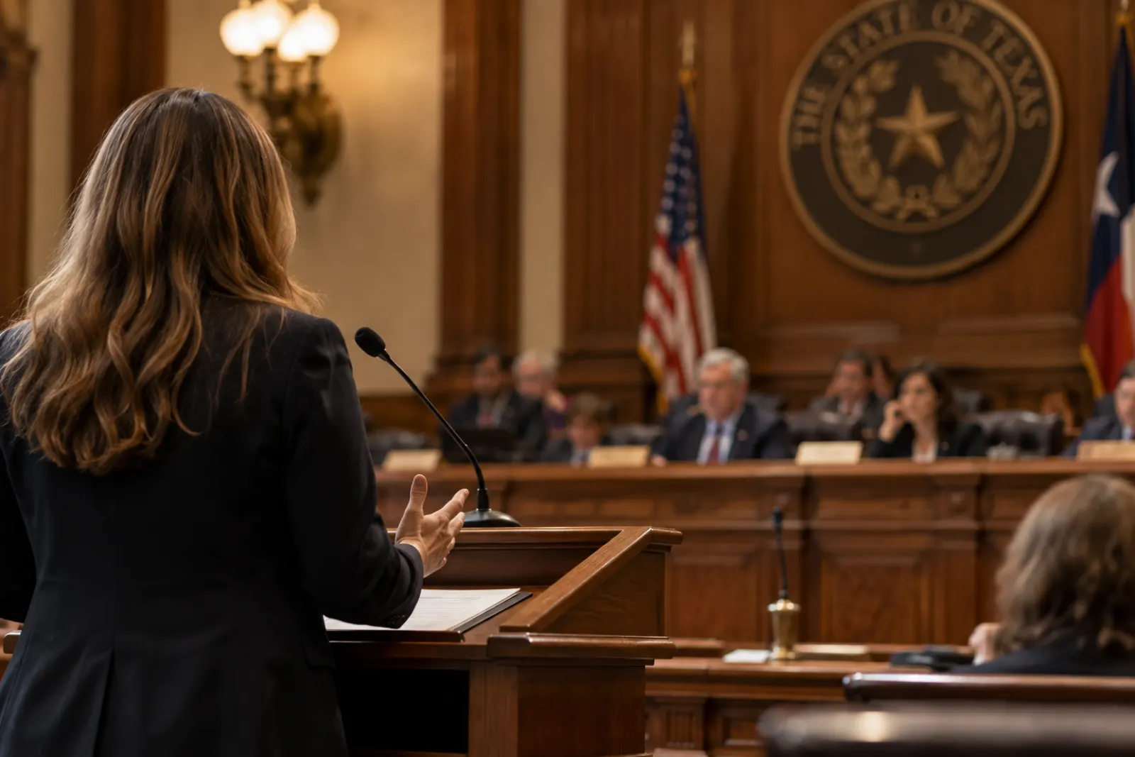 An advocate providing testimony at the Texas Capitol