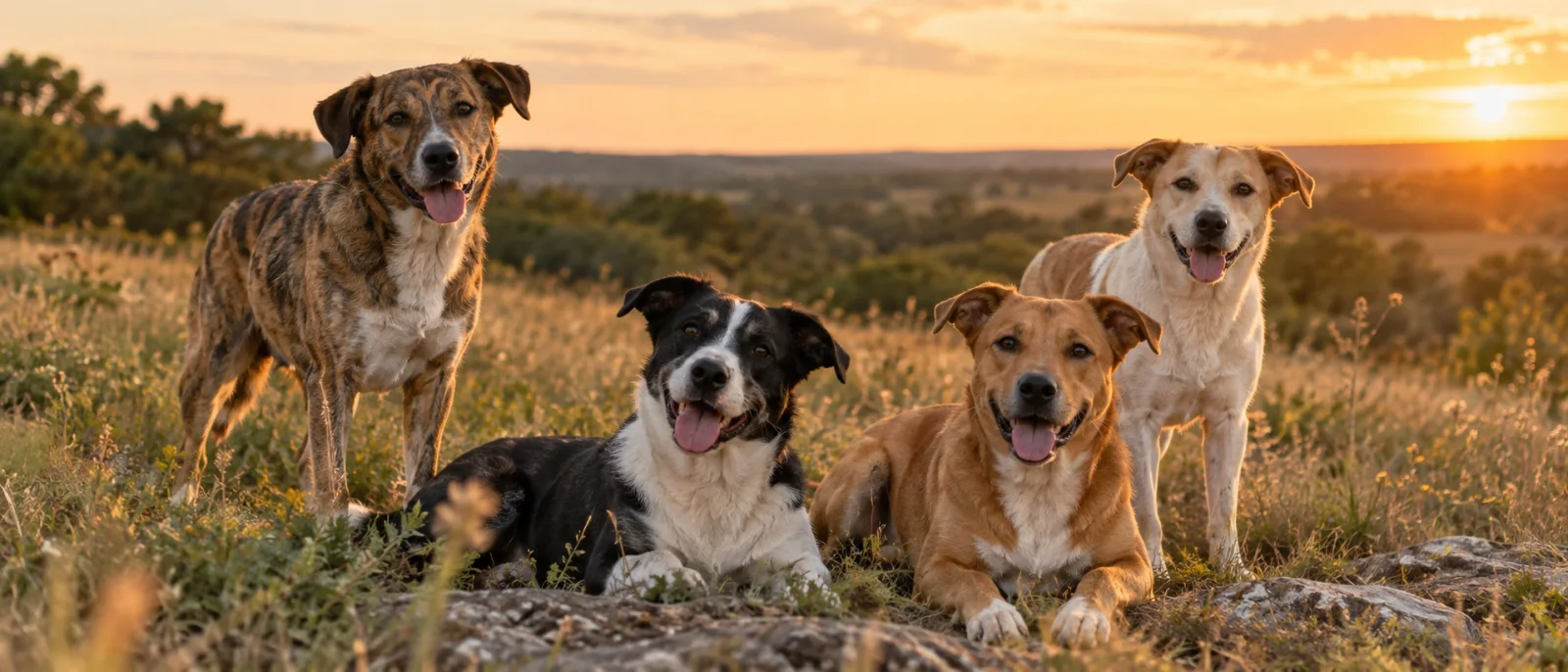 Rescue dogs outdoors in the Texas landscape