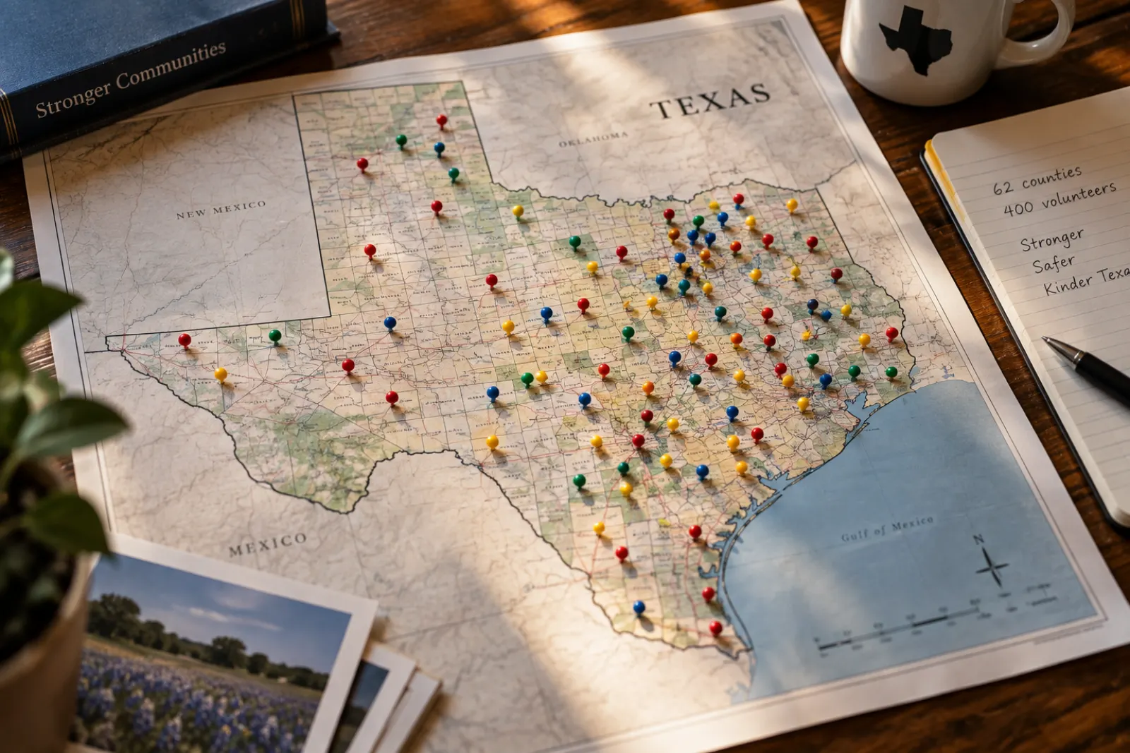 A map of Texas counties used to organize statewide advocacy