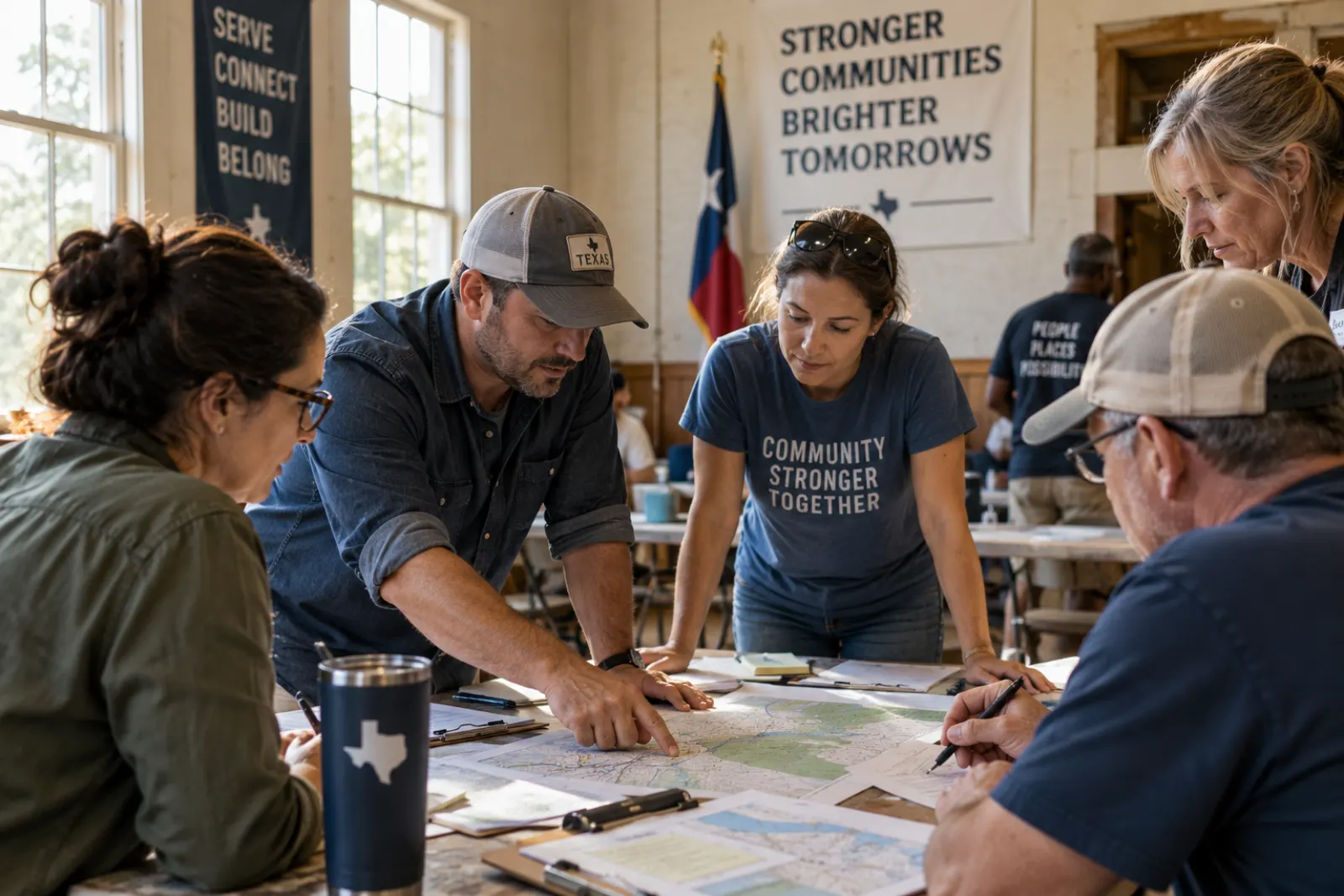 Volunteers working together around a table